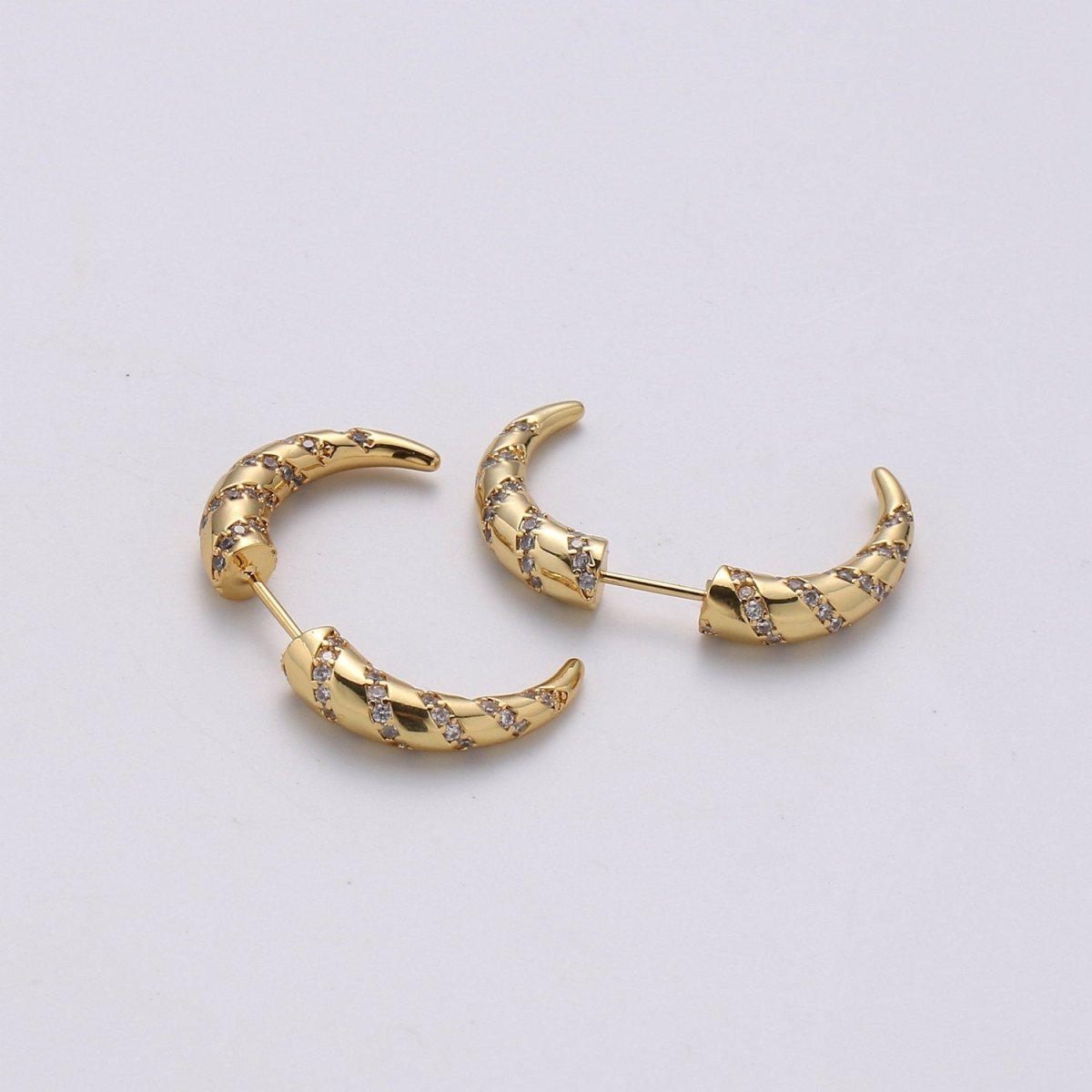 Gold Crescent moon earrings / Horn earrings / Half Moon Earrings / Celestial Stud earrings Micro Pave Earring Boho earrings Gift For Her, K-567 - DLUXCA