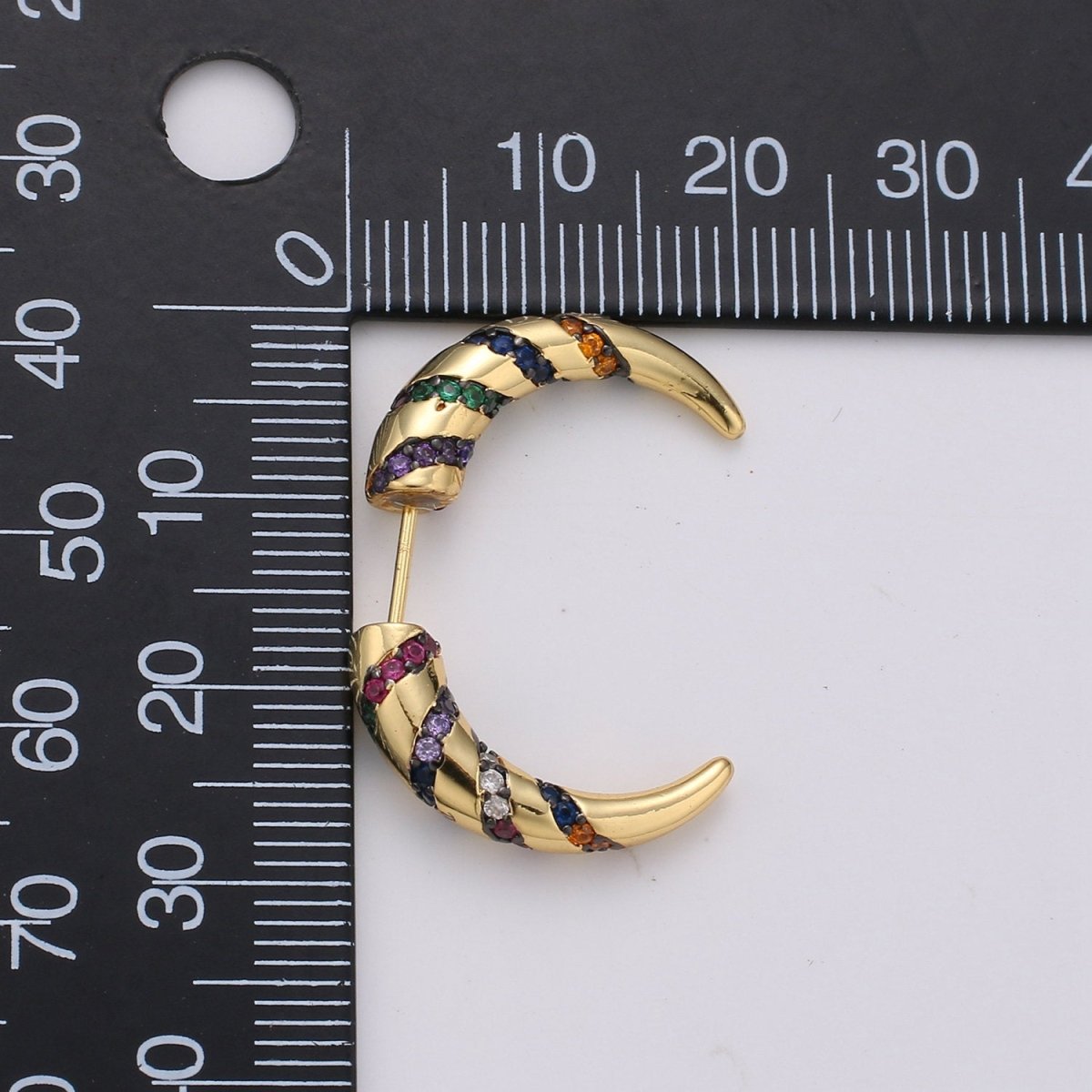 Gold Crescent moon earrings / Horn earrings / Half Moon Earrings / Celestial Stud earrings Micro Pave Earring Boho earrings Gift For Her, K-567 - DLUXCA