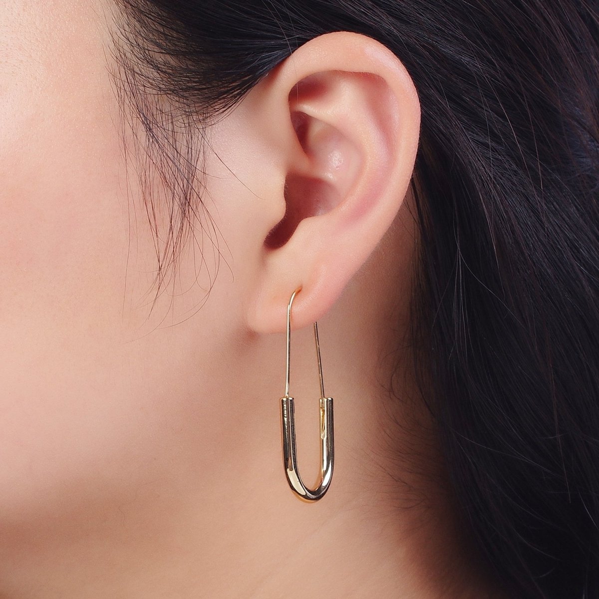 Gold Crescent U Hoop Long Hook Minimalist Earrings | Y-146 - DLUXCA
