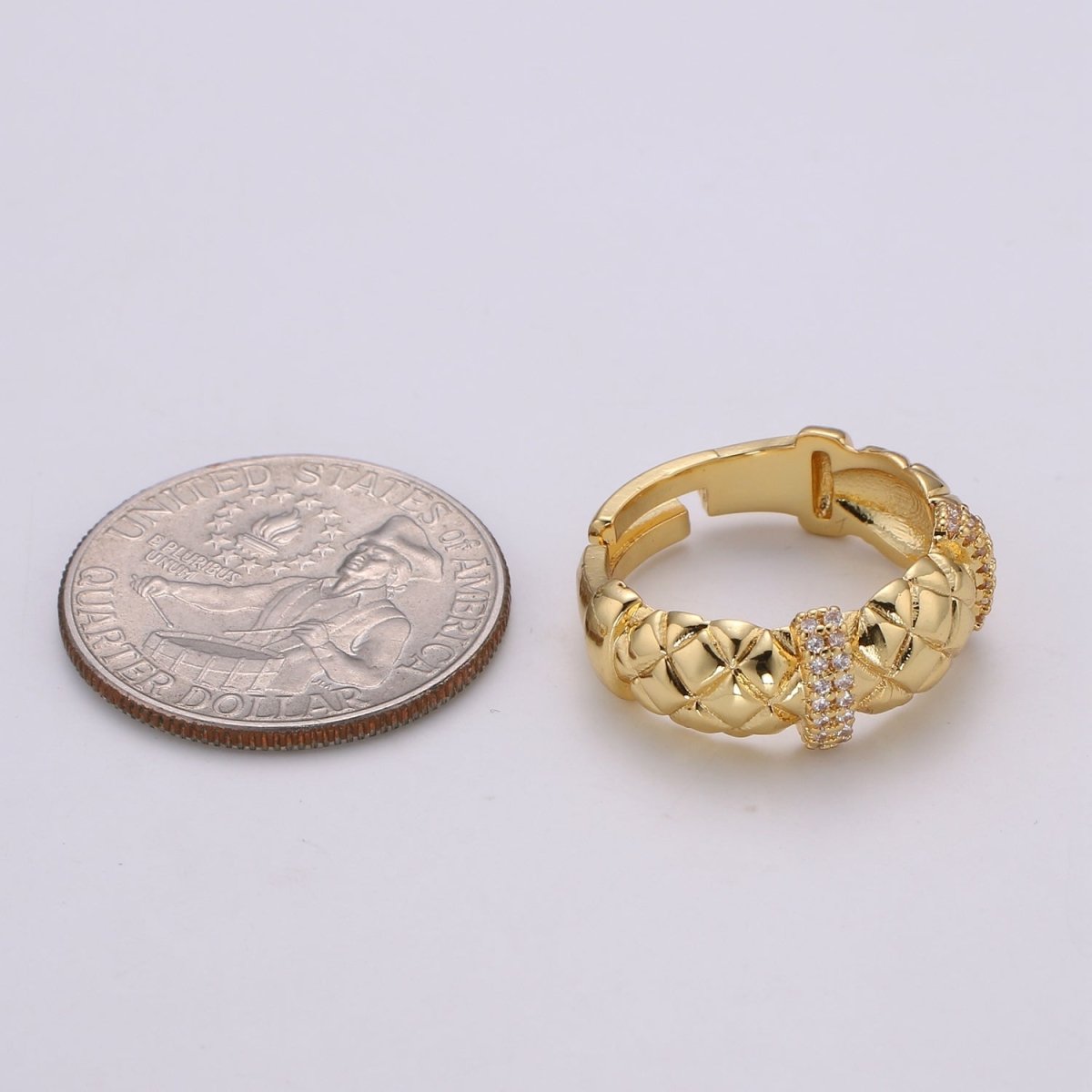 Gold Croissant Ring, Cz Twist Ring, Chunky Ring, Adjustable Ring, Statement Ring, Twisted Ring, Rope Ring Gift for Her Valentine Gift R-202 - DLUXCA