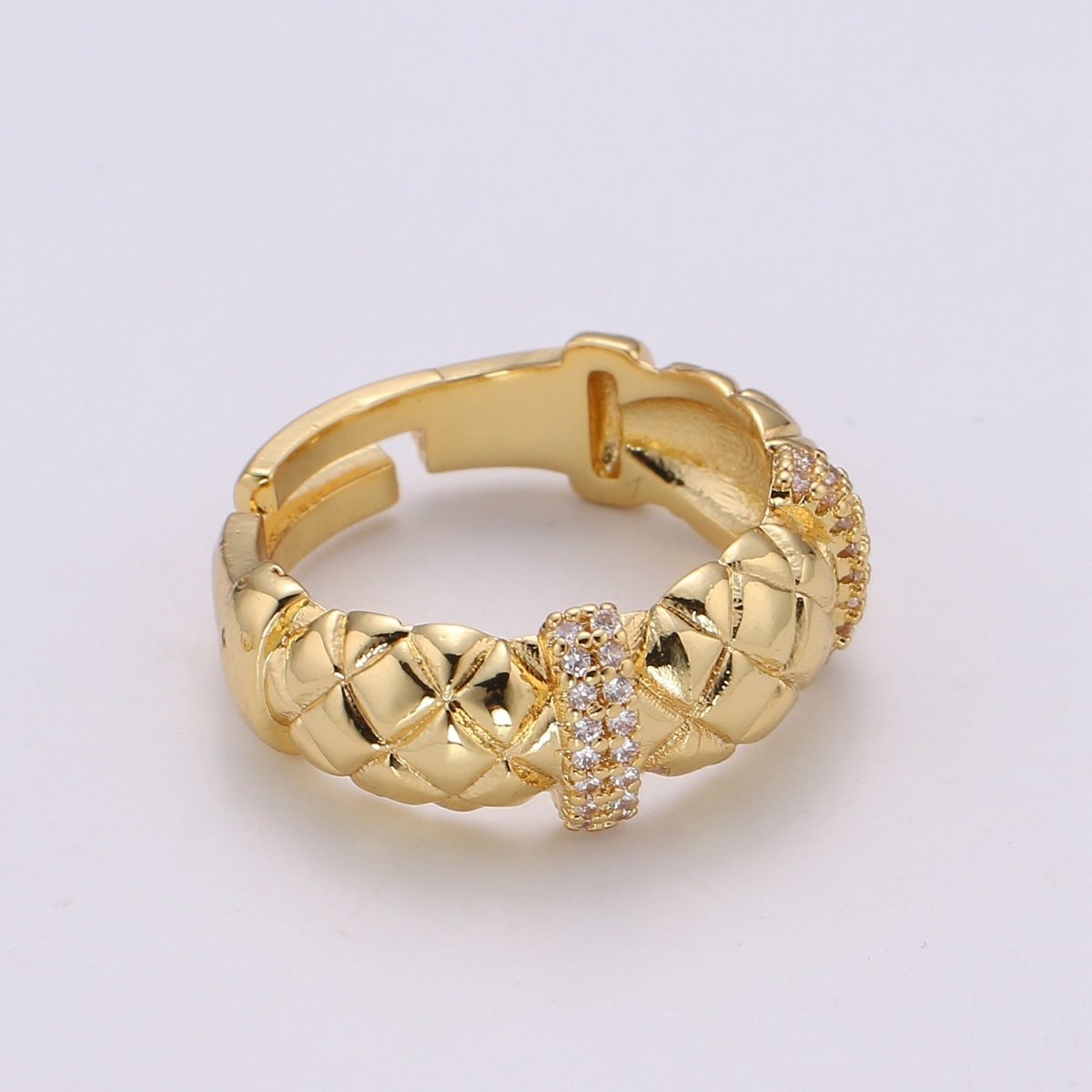 Gold Croissant Ring, Cz Twist Ring, Chunky Ring, Adjustable Ring, Statement Ring, Twisted Ring, Rope Ring Gift for Her Valentine Gift R-202 - DLUXCA