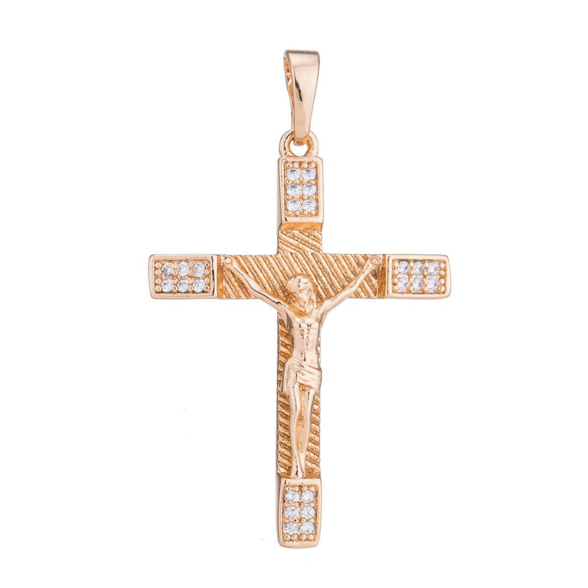 Gold Cross Cubic Zirconia Jesus Christ Crucifix Cross Pendant Charm for Jewelry Making Supplies Findings H-121 - DLUXCA