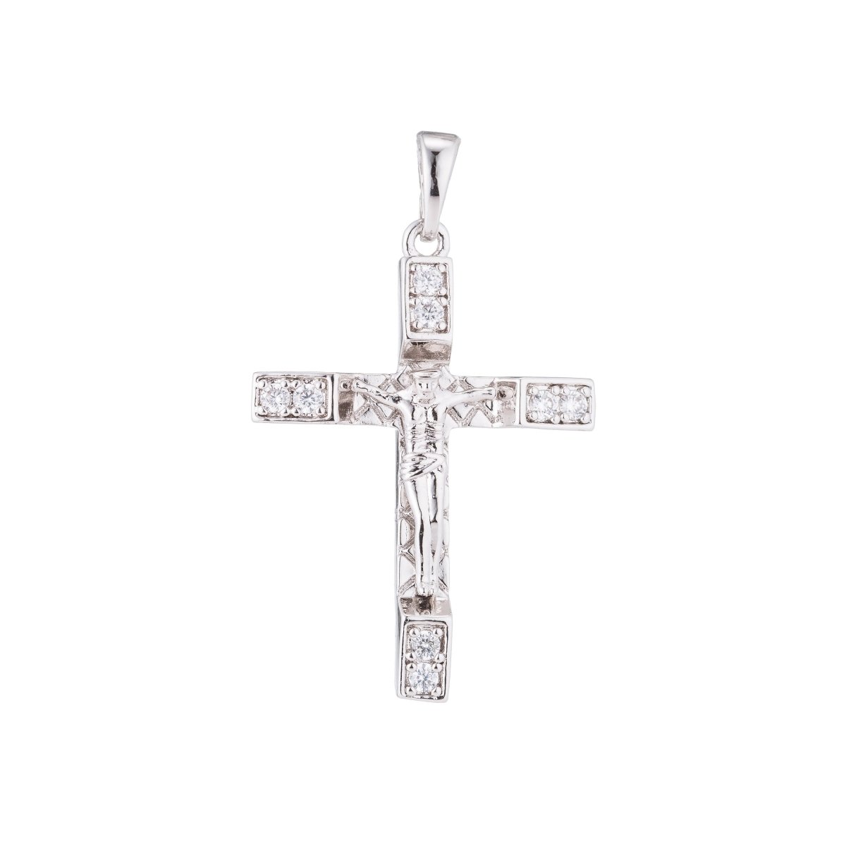 Gold Cross Cubic Zirconia Jesus Christ Crucifix Cross Pendant Charm for Jewelry Making Supplies Findings H-121 - DLUXCA