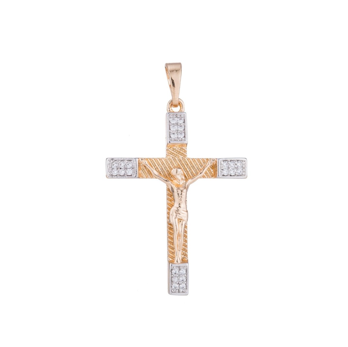 Gold Cross Cubic Zirconia Jesus Christ Crucifix Cross Pendant Charm for Jewelry Making Supplies Findings H-121 - DLUXCA