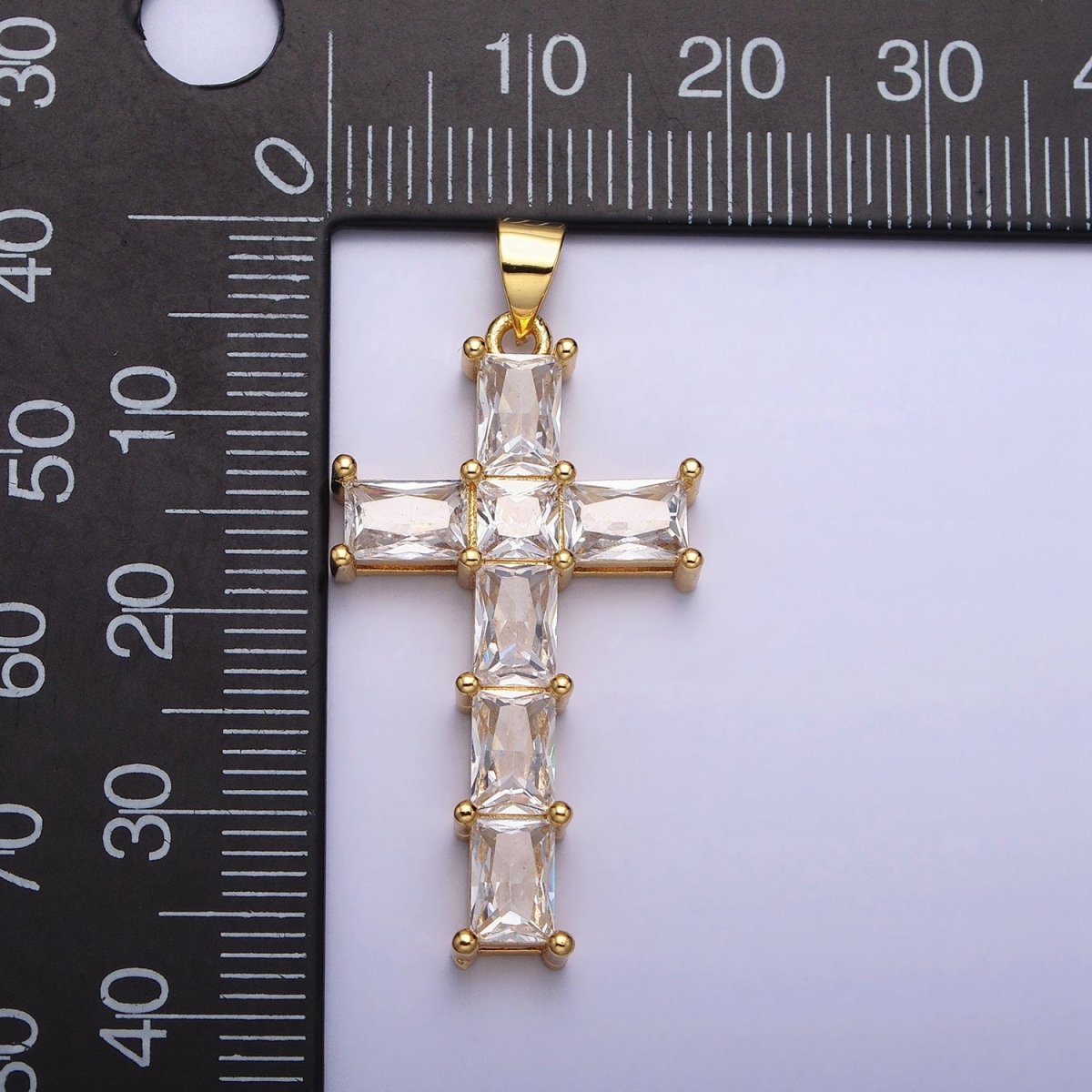 Gold Cross Pendant with Emerald Cut CZ Diamond for Religious Jewelry Charm AA255 - DLUXCA