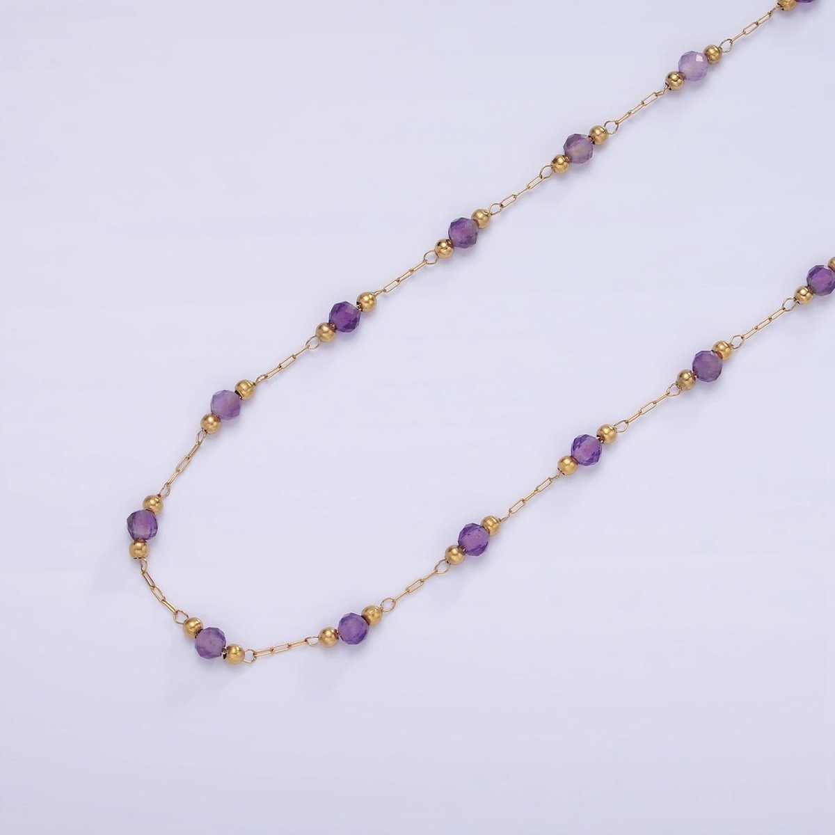 Gold Crystal Beaded Chains Stainless Steel Rosary Cable Chain Glass Rondelles with 3mm GREEN Round Beads | ROLL-1458 - DLUXCA