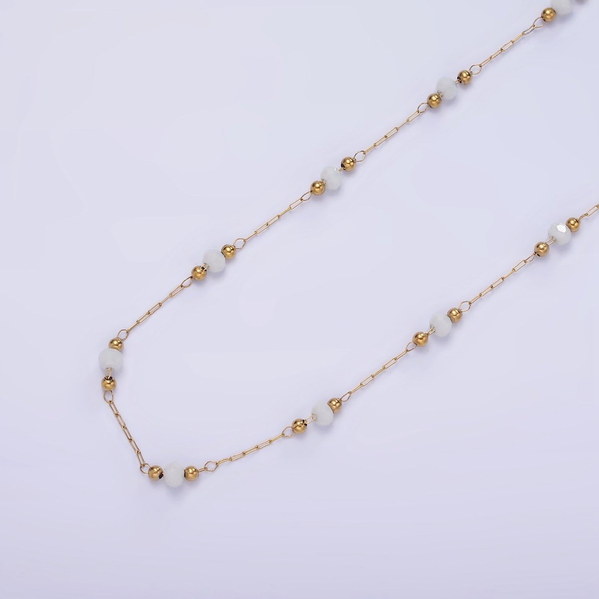 Gold Crystal Beaded Chains Stainless Steel Rosary Cable Chain Glass Rondelles with 3mm GREEN Round Beads | ROLL-1458 - DLUXCA