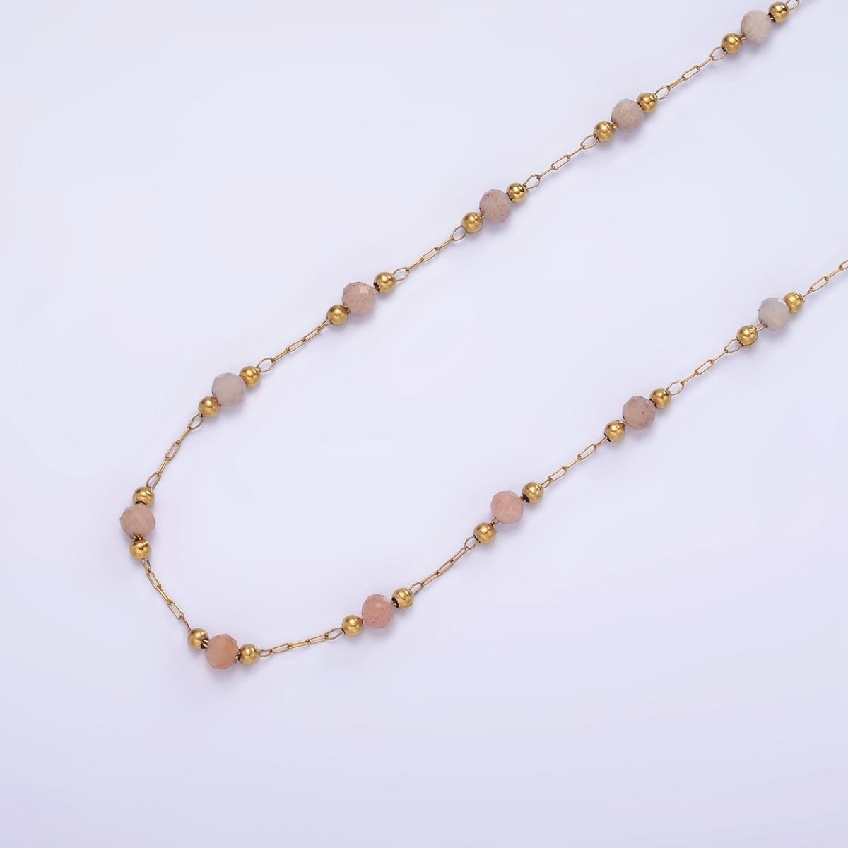 Gold Crystal Beaded Chains Stainless Steel Rosary Cable Chain Glass Rondelles with 3mm GREEN Round Beads | ROLL-1458 - DLUXCA