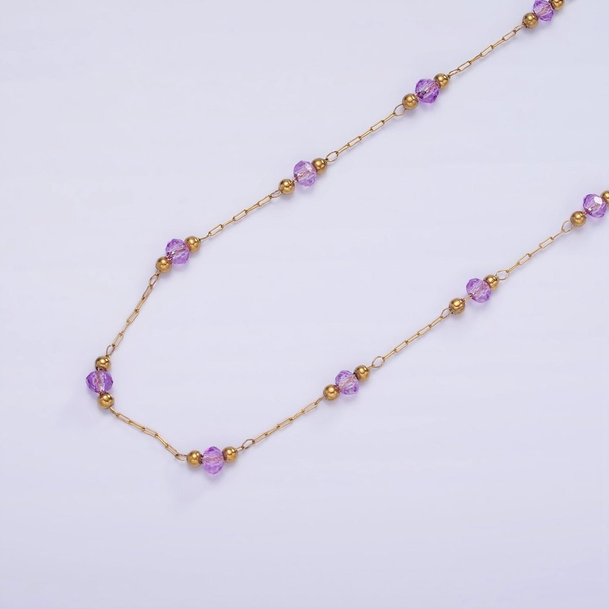 Gold Crystal Beaded Chains Stainless Steel Rosary Cable Chain Glass Rondelles with 3mm GREEN Round Beads | ROLL-1458 - DLUXCA