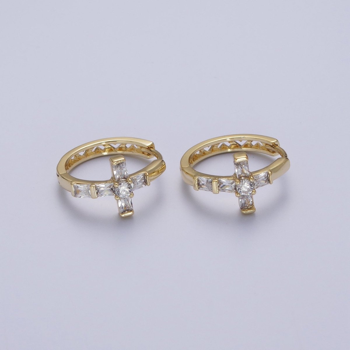 Gold Cubic Cross Huggie Earring Religious Hoop Earring Jewelry Y-049 - DLUXCA