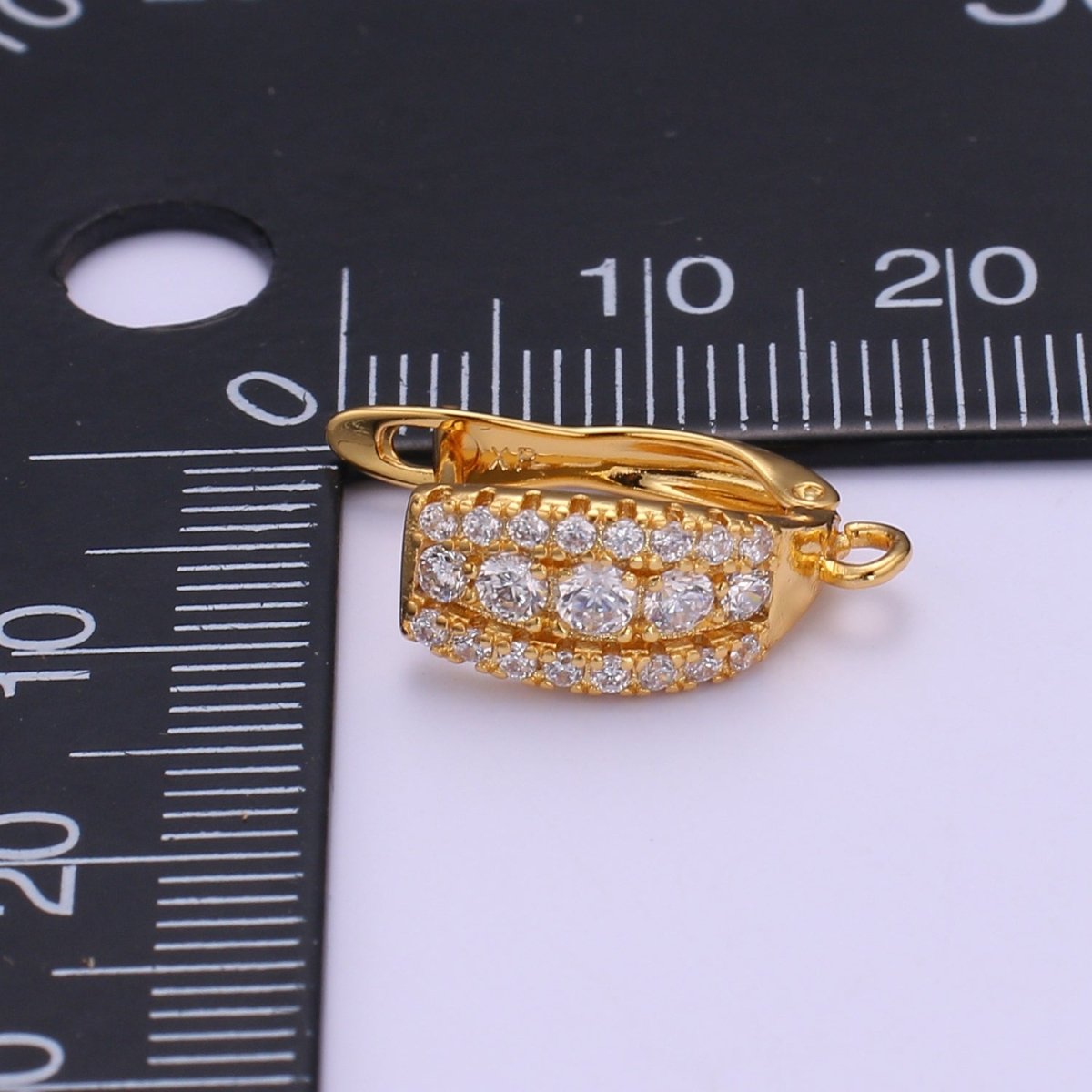Gold cubic one touch w/ open link, Nickel free 1 pair Earring Lever back earring making, CZ hoop earring charm Supply L-223 - DLUXCA
