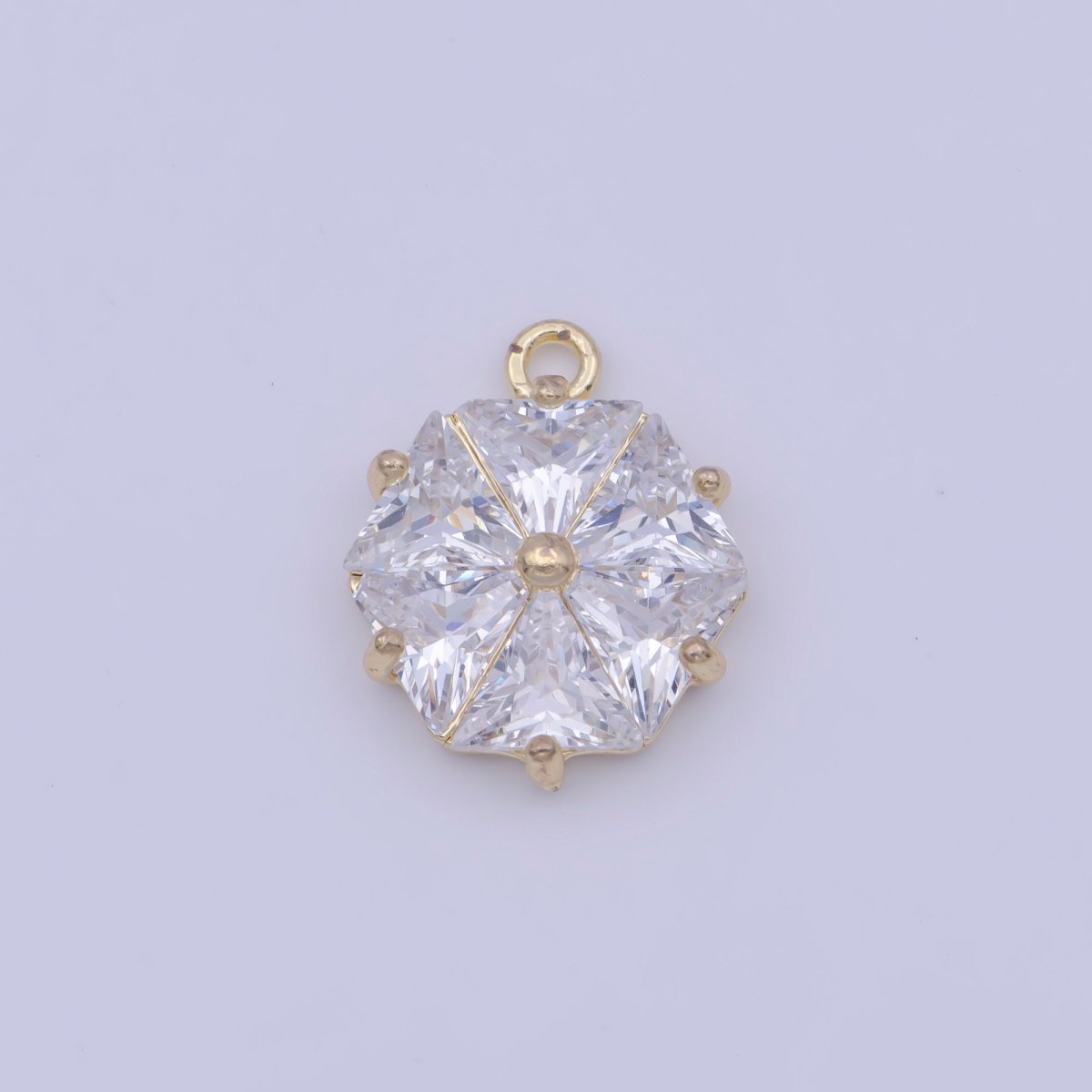 Gold Cubic Zirconia Six Sided Hexagon CZ Charm For Add on Jewelry Making | X-714 - DLUXCA