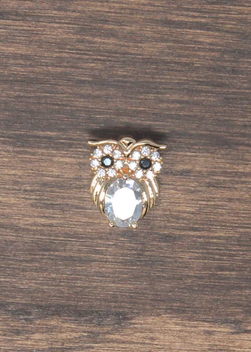 Gold Cute Baby Owl, Night Bird Animal, Owlet, Smart Student Cubic Zirconia Necklace Pendant Charm Bead Bails Findings for Jewelry Making B-247 - DLUXCA