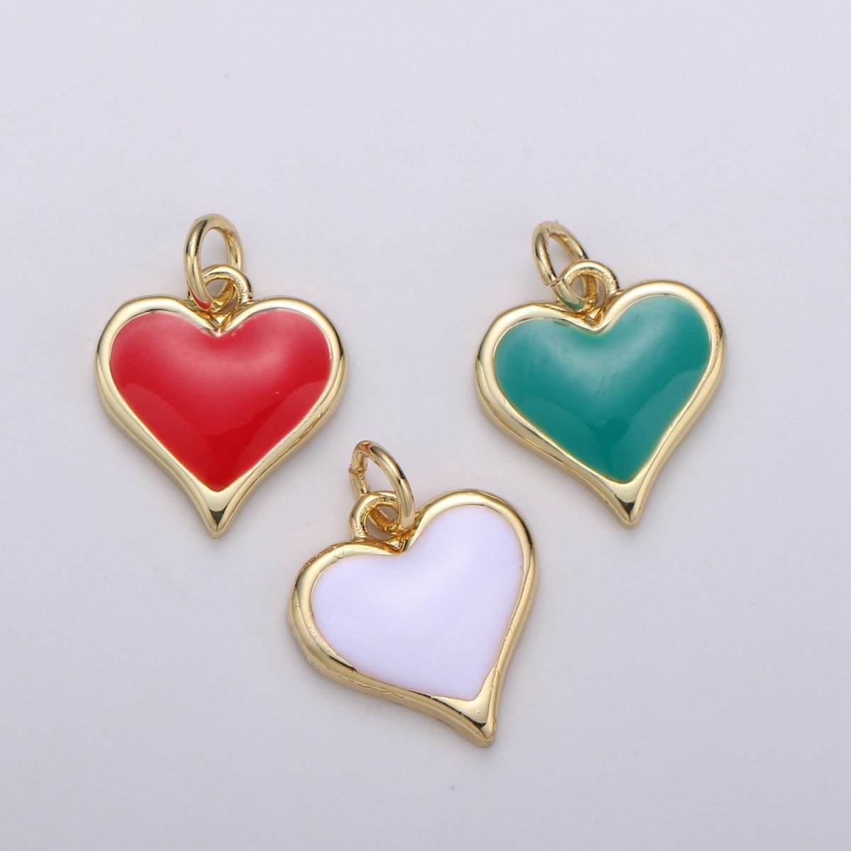 Gold Cute Dainty enamel Heart charm Red, Green, white charm 14k Gold Filled Heart Charm for Necklace Bracelet Earring Supply D-720 - D-722 - DLUXCA