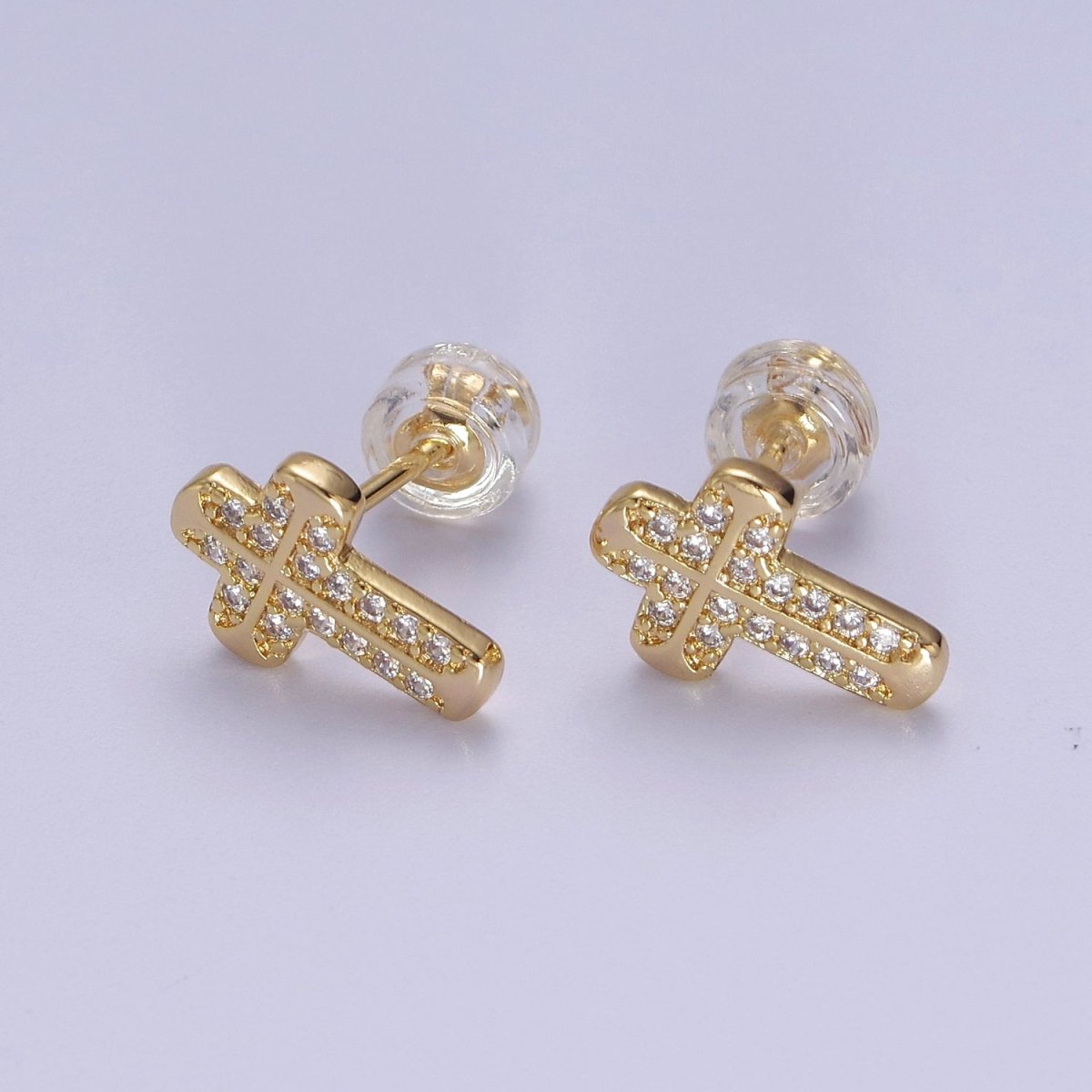 Gold CZ Cross Stud Earring V-097 - DLUXCA