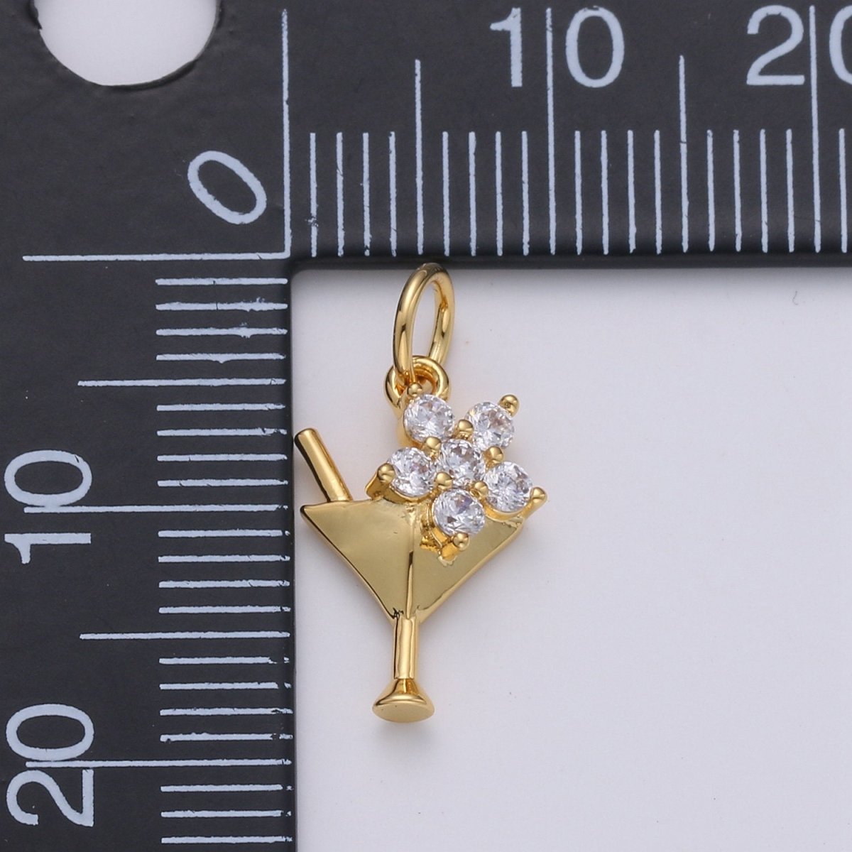 Gold CZ Martini Charm with Cz Charm, Cubic Gold Drink Glass with Micro Pave Pendant, Silver Bar wine Charm Pendant in 24k gold Filled D-289 - DLUXCA