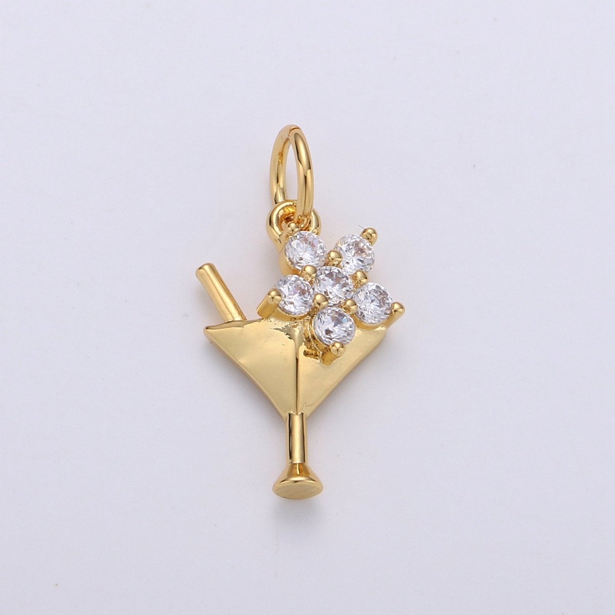 Gold CZ Martini Charm with Cz Charm, Cubic Gold Drink Glass with Micro Pave Pendant, Silver Bar wine Charm Pendant in 24k gold Filled D-289 - DLUXCA