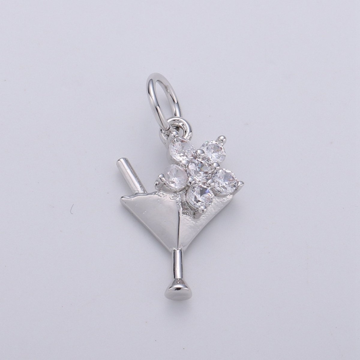 Gold CZ Martini Charm with Cz Charm, Cubic Gold Drink Glass with Micro Pave Pendant, Silver Bar wine Charm Pendant in 24k gold Filled D-289 - DLUXCA