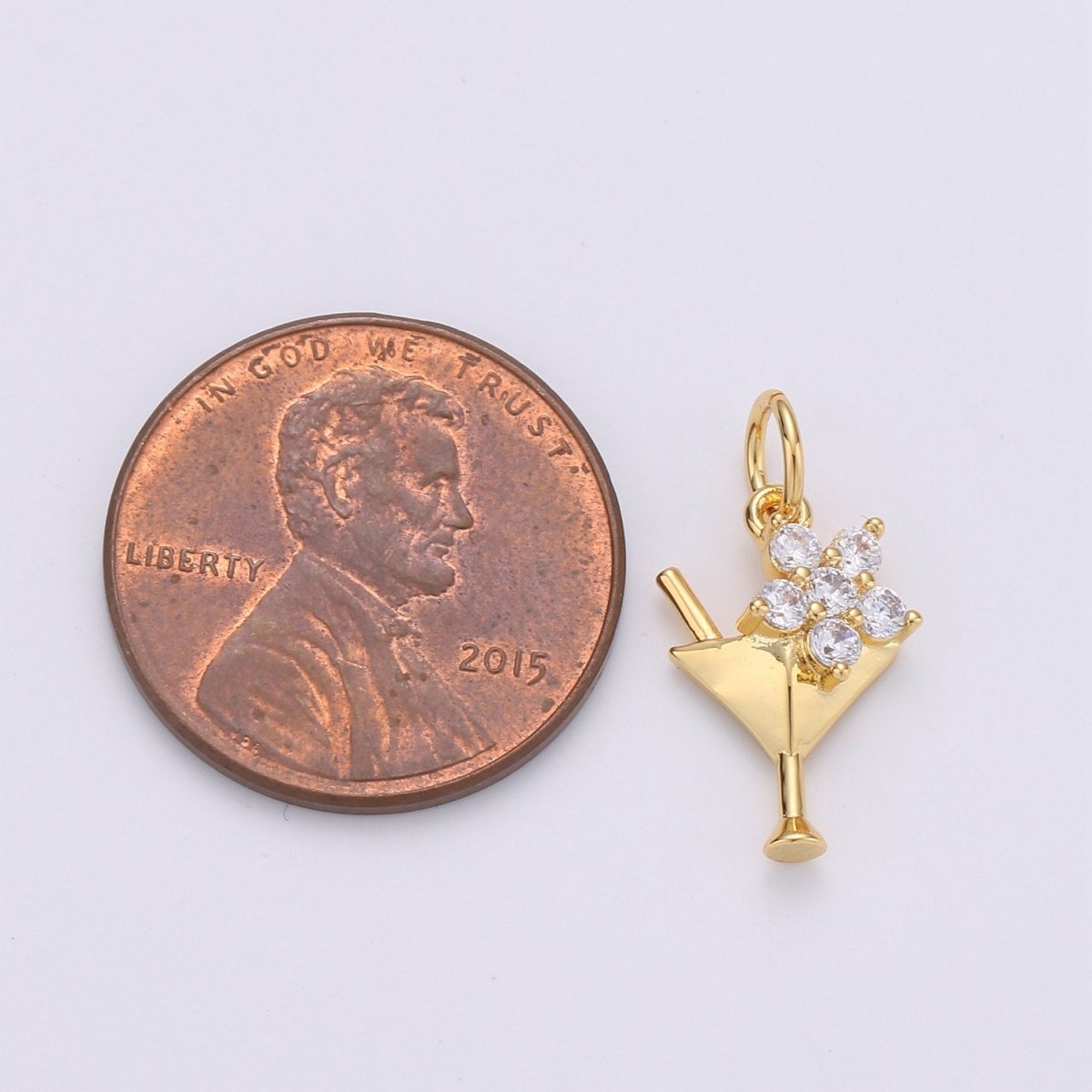 Gold CZ Martini Charm with Cz Charm, Cubic Gold Drink Glass with Micro Pave Pendant, Silver Bar wine Charm Pendant in 24k gold Filled D-289 - DLUXCA