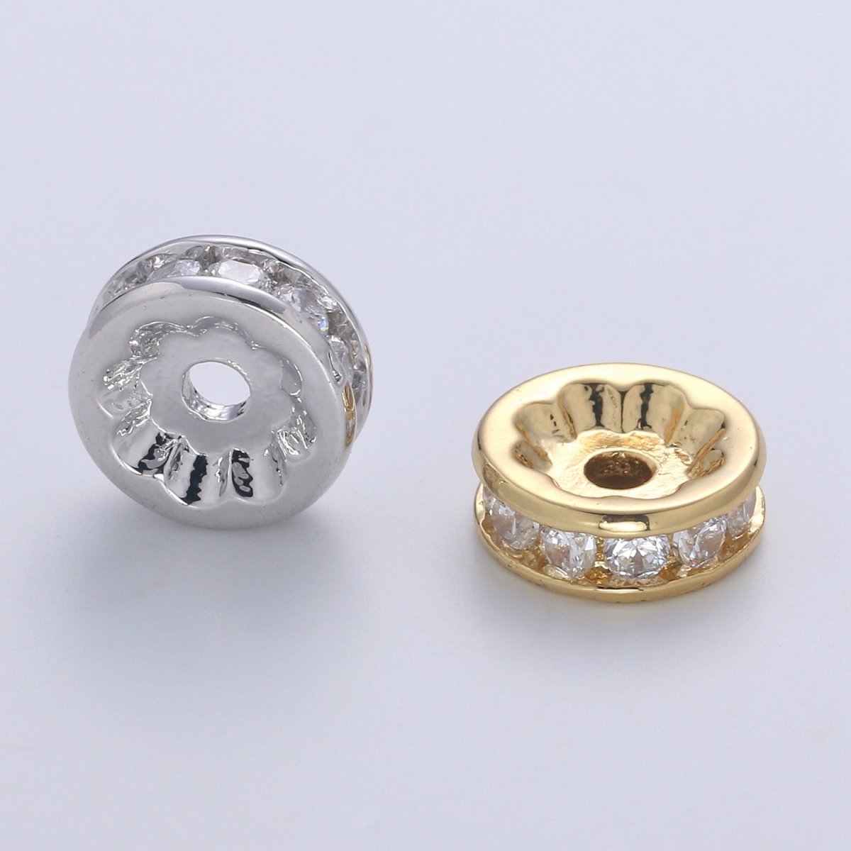 Gold CZ Micro Pave Spacer Beads, for DIY Beaded Bracelet Jewelry Charms Rondell Bead Spacer Bead Size 10mm Bead B-510 B-511 - DLUXCA