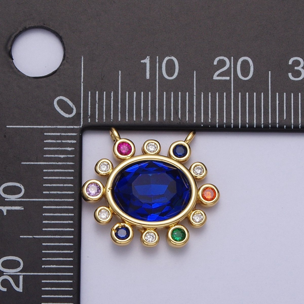 Gold CZ Oval Charm Connector With Colorful Cubic Zirconia For Statement Necklace Bracelet Jewelry Making | Y-703 ~ Y-706 - DLUXCA