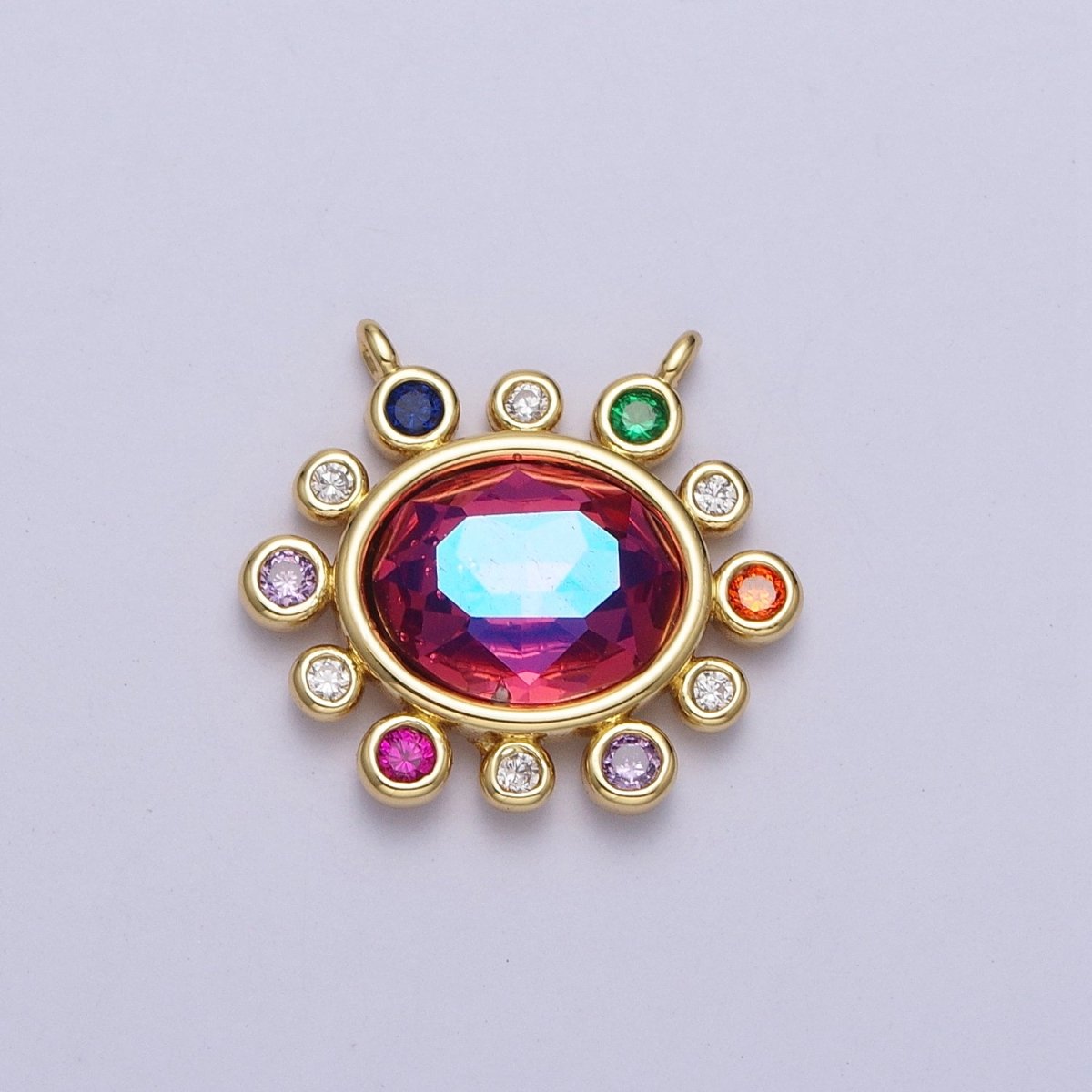 Gold CZ Oval Charm Connector With Colorful Cubic Zirconia For Statement Necklace Bracelet Jewelry Making | Y-703 ~ Y-706 - DLUXCA