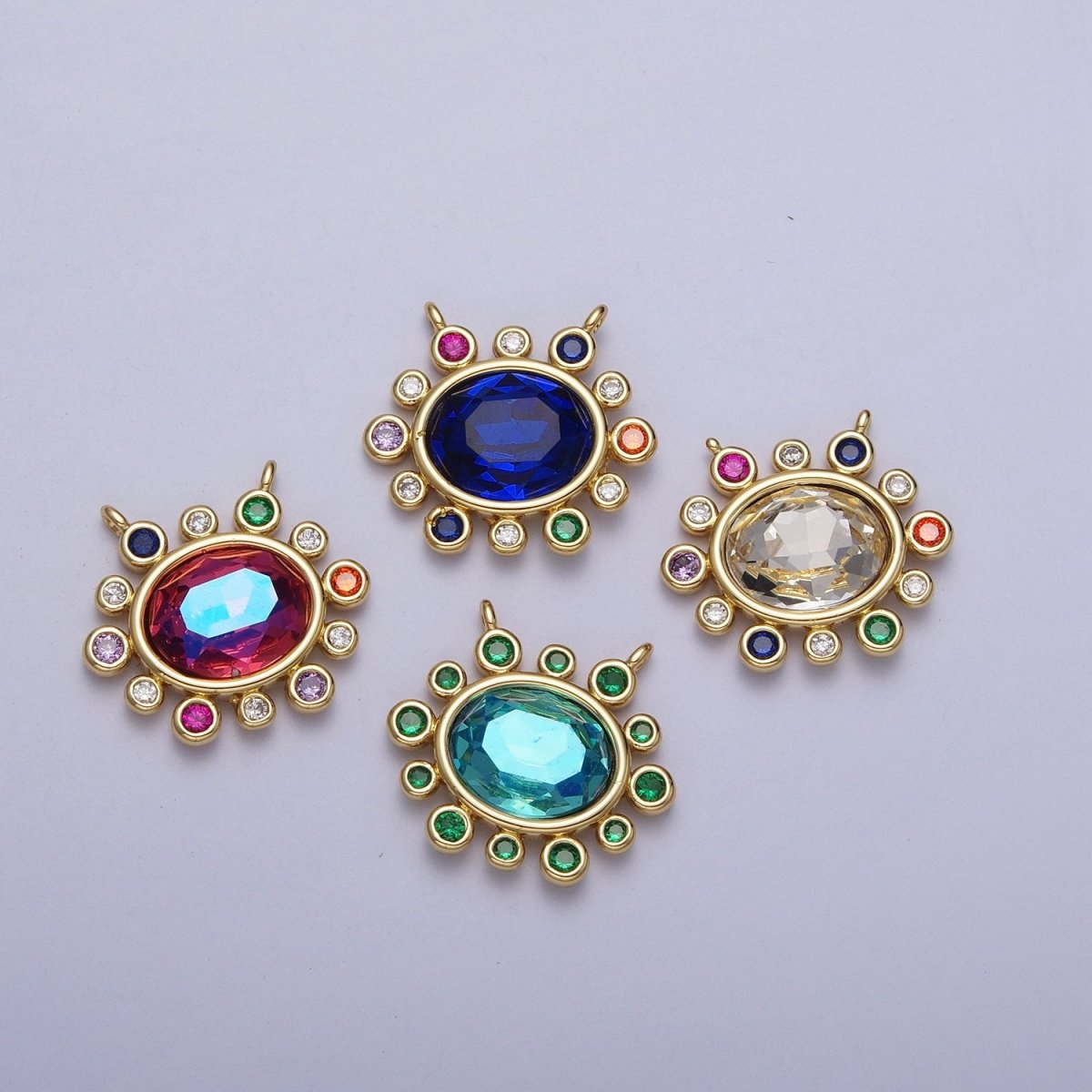 Gold CZ Oval Charm Connector With Colorful Cubic Zirconia For Statement Necklace Bracelet Jewelry Making | Y-703 ~ Y-706 - DLUXCA