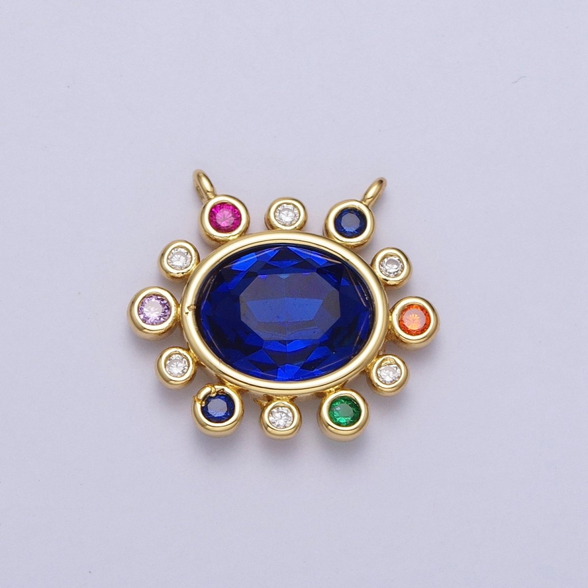 Gold CZ Oval Charm Connector With Colorful Cubic Zirconia For Statement Necklace Bracelet Jewelry Making | Y-703 ~ Y-706 - DLUXCA