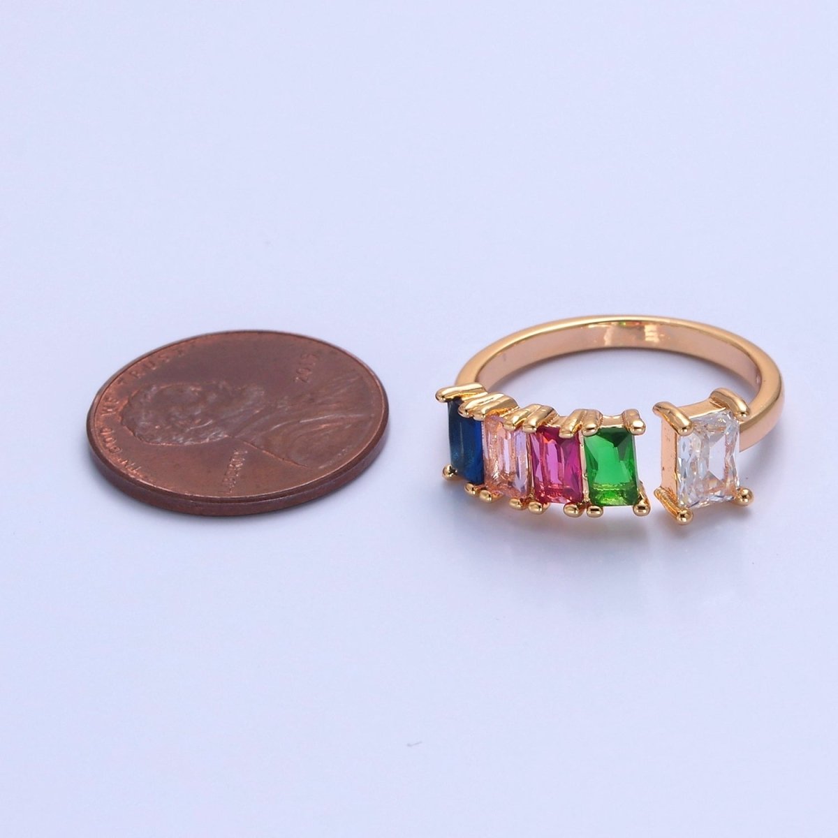 Gold CZ Pave Square Signet Midi Ring Diamond Clear Green Rainbow CZ Open Adjustable O-2248 O-2249 O-2250 - DLUXCA