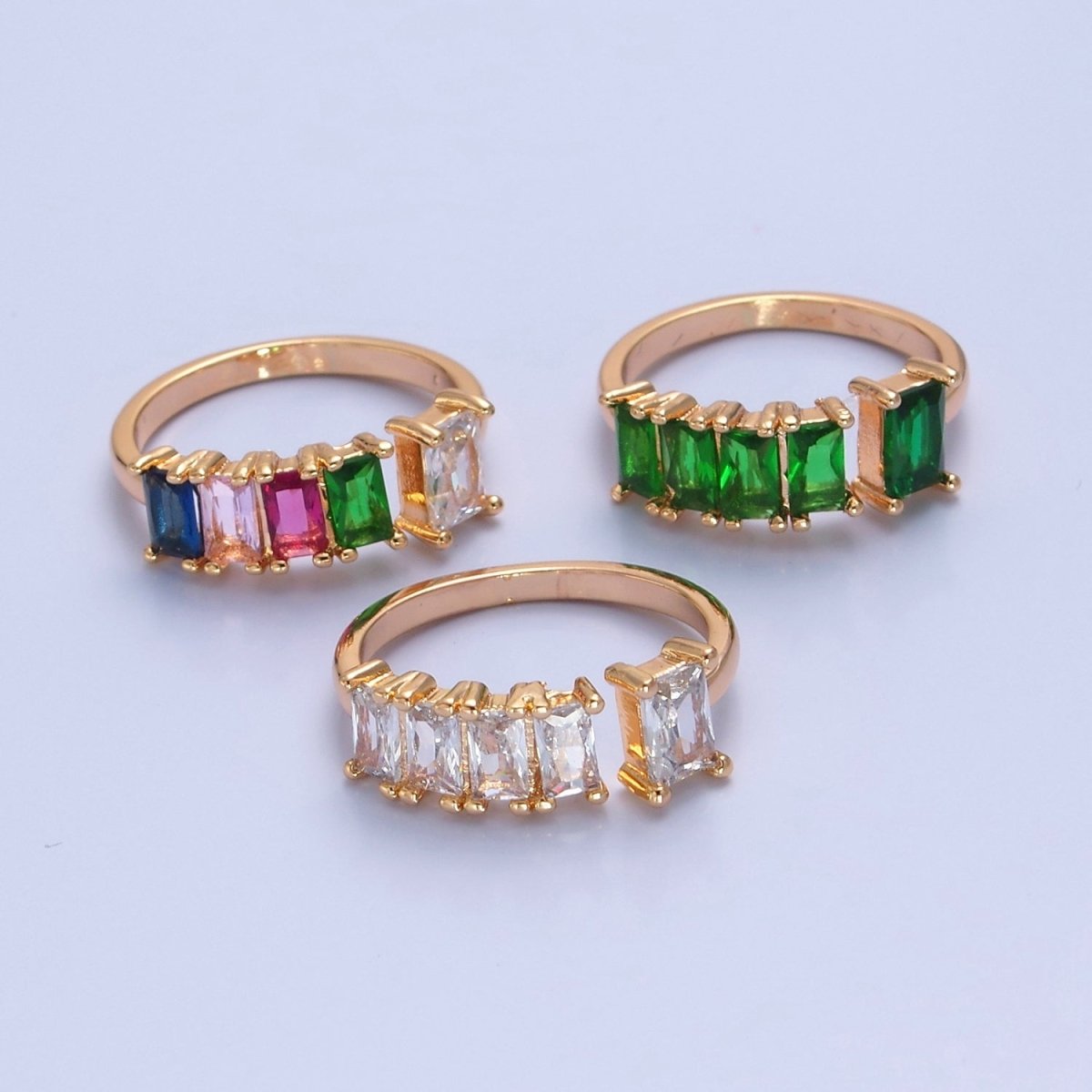 Gold CZ Pave Square Signet Midi Ring Diamond Clear Green Rainbow CZ Open Adjustable O-2248 O-2249 O-2250 - DLUXCA
