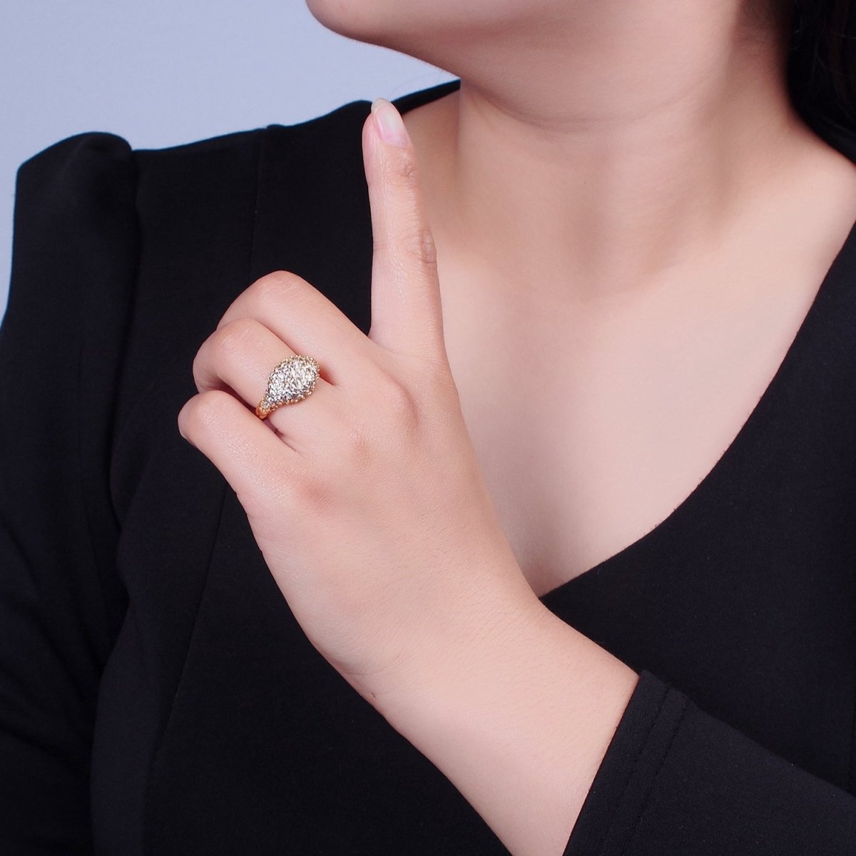 Gold CZ Pave Square Signet Midi Ring Diamond Signet Pinky Ring Open Adjustable O-2237 - DLUXCA