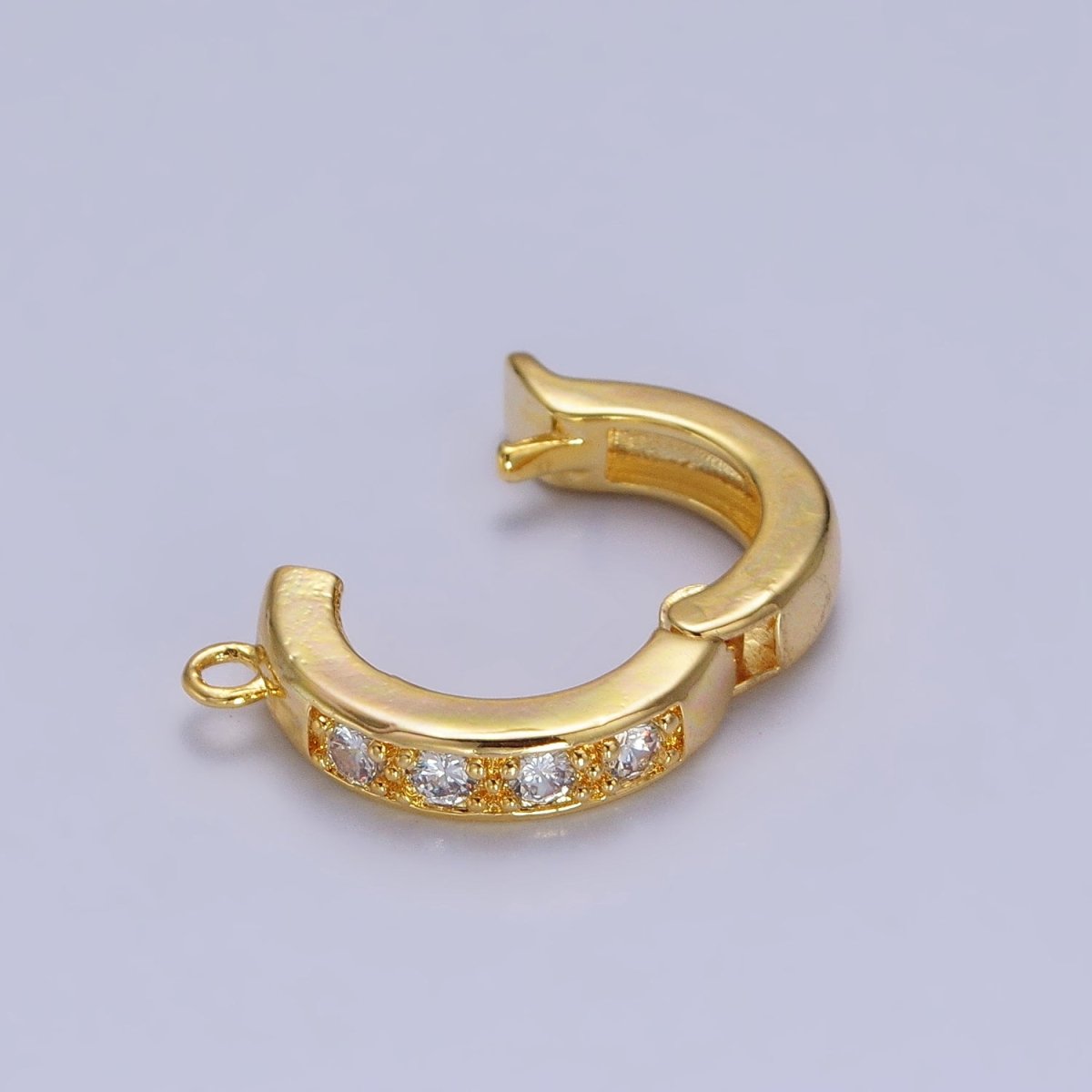 Gold CZ Pull Gate Ring Clasp, Fance Gate Clasp, Pull Clasp with Closed link for Charm Holder Necklace Jewelry Making Supply | Z-074 Z-075 - DLUXCA