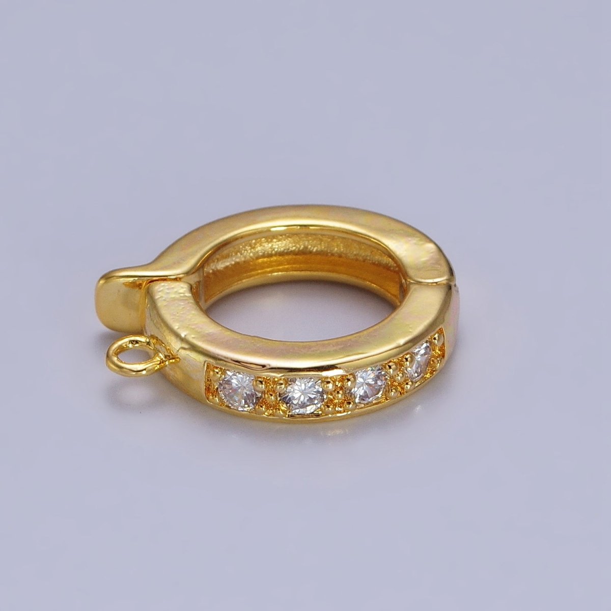 Gold CZ Pull Gate Ring Clasp, Fance Gate Clasp, Pull Clasp with Closed link for Charm Holder Necklace Jewelry Making Supply | Z-074 Z-075 - DLUXCA