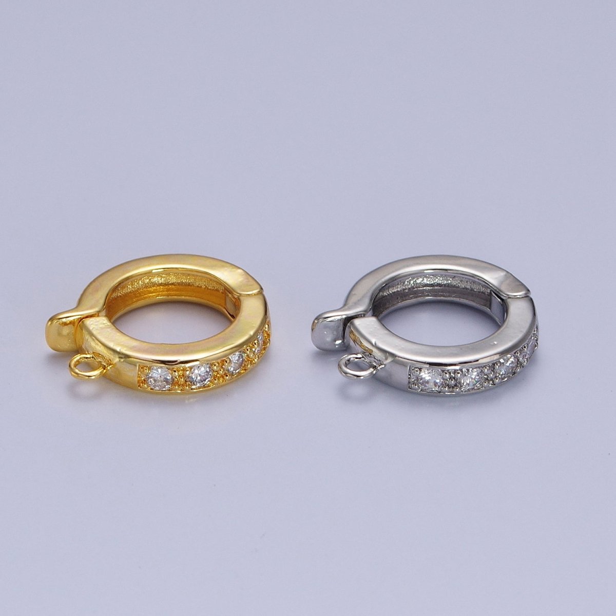 Gold CZ Pull Gate Ring Clasp, Fance Gate Clasp, Pull Clasp with Closed link for Charm Holder Necklace Jewelry Making Supply | Z-074 Z-075 - DLUXCA