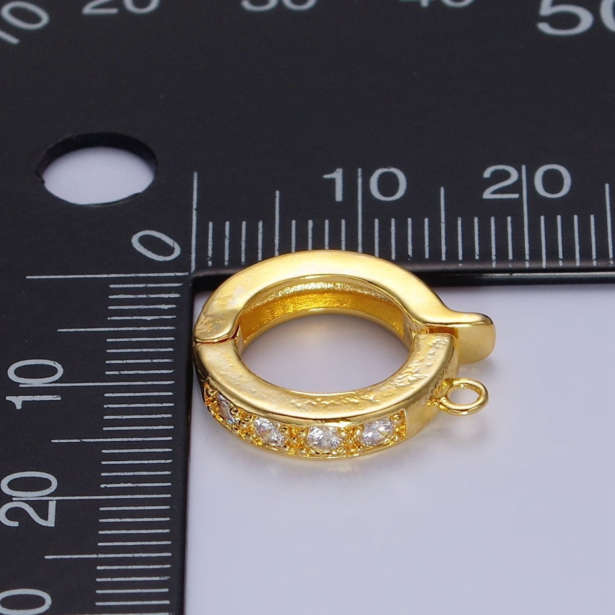 Gold CZ Pull Gate Ring Clasp, Fance Gate Clasp, Pull Clasp with Closed link for Charm Holder Necklace Jewelry Making Supply | Z-074 Z-075 - DLUXCA