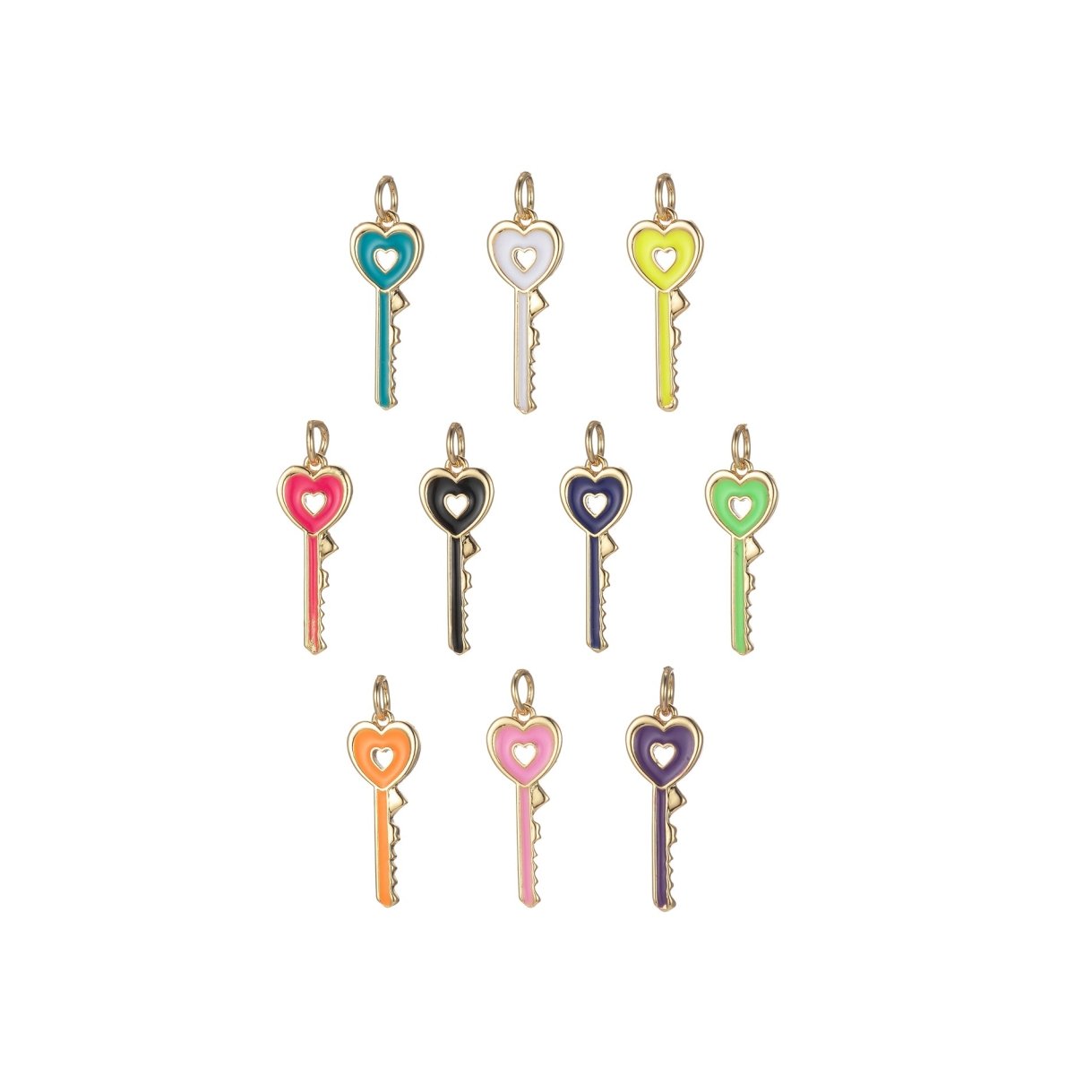Gold Dainty Heart Key Charm Colorful Enamel Lock Pendant E-823-E-832 - DLUXCA