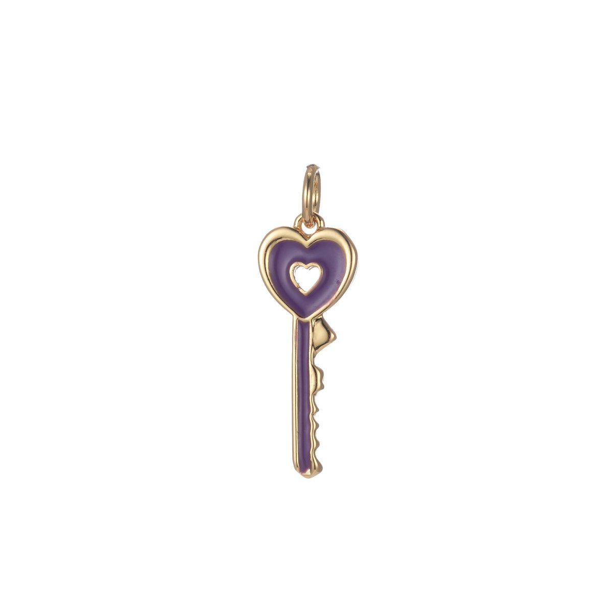 Gold Dainty Heart Key Charm Colorful Enamel Lock Pendant E-823-E-832 - DLUXCA