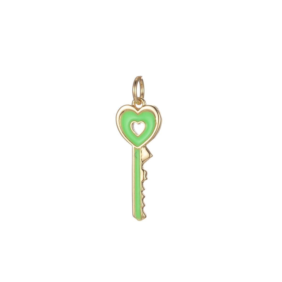 Gold Dainty Heart Key Charm Colorful Enamel Lock Pendant E-823-E-832 - DLUXCA