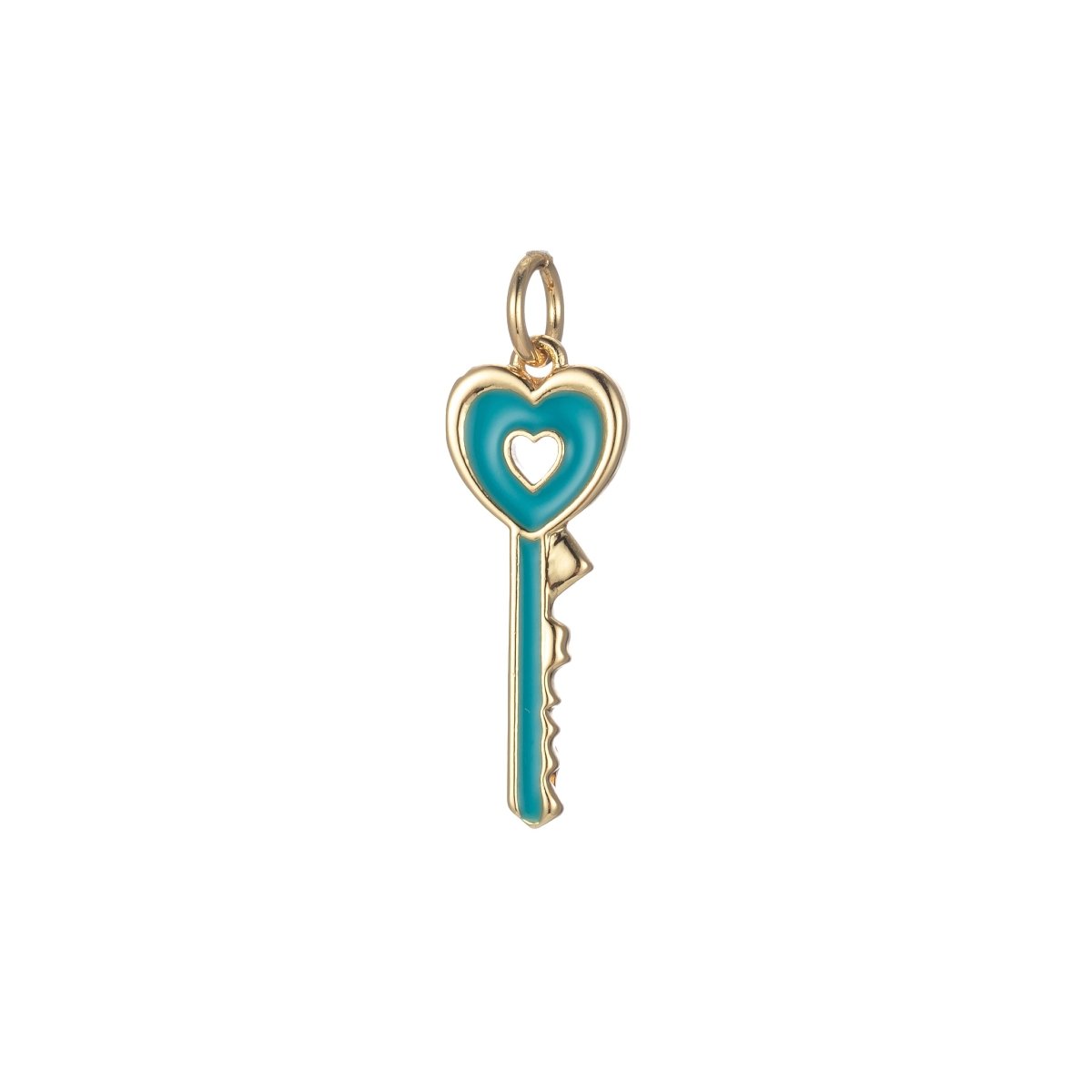 Gold Dainty Heart Key Charm Colorful Enamel Lock Pendant E-823-E-832 - DLUXCA