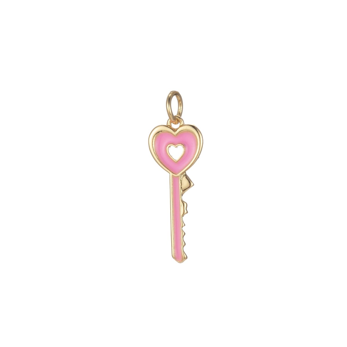 Gold Dainty Heart Key Charm Colorful Enamel Lock Pendant E-823-E-832 - DLUXCA