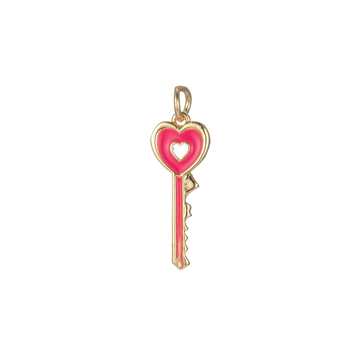 Gold Dainty Heart Key Charm Colorful Enamel Lock Pendant E-823-E-832 - DLUXCA