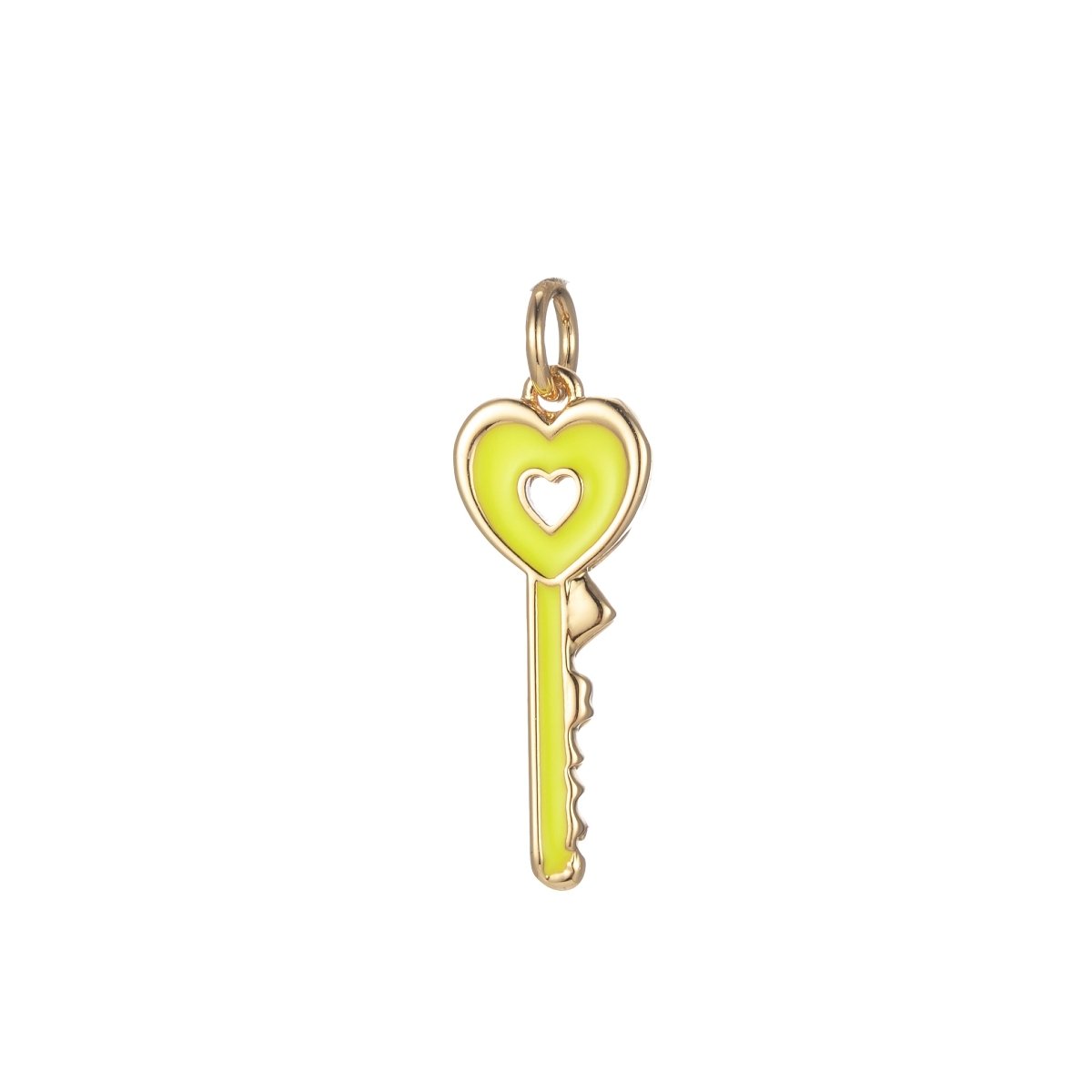 Gold Dainty Heart Key Charm Colorful Enamel Lock Pendant E-823-E-832 - DLUXCA