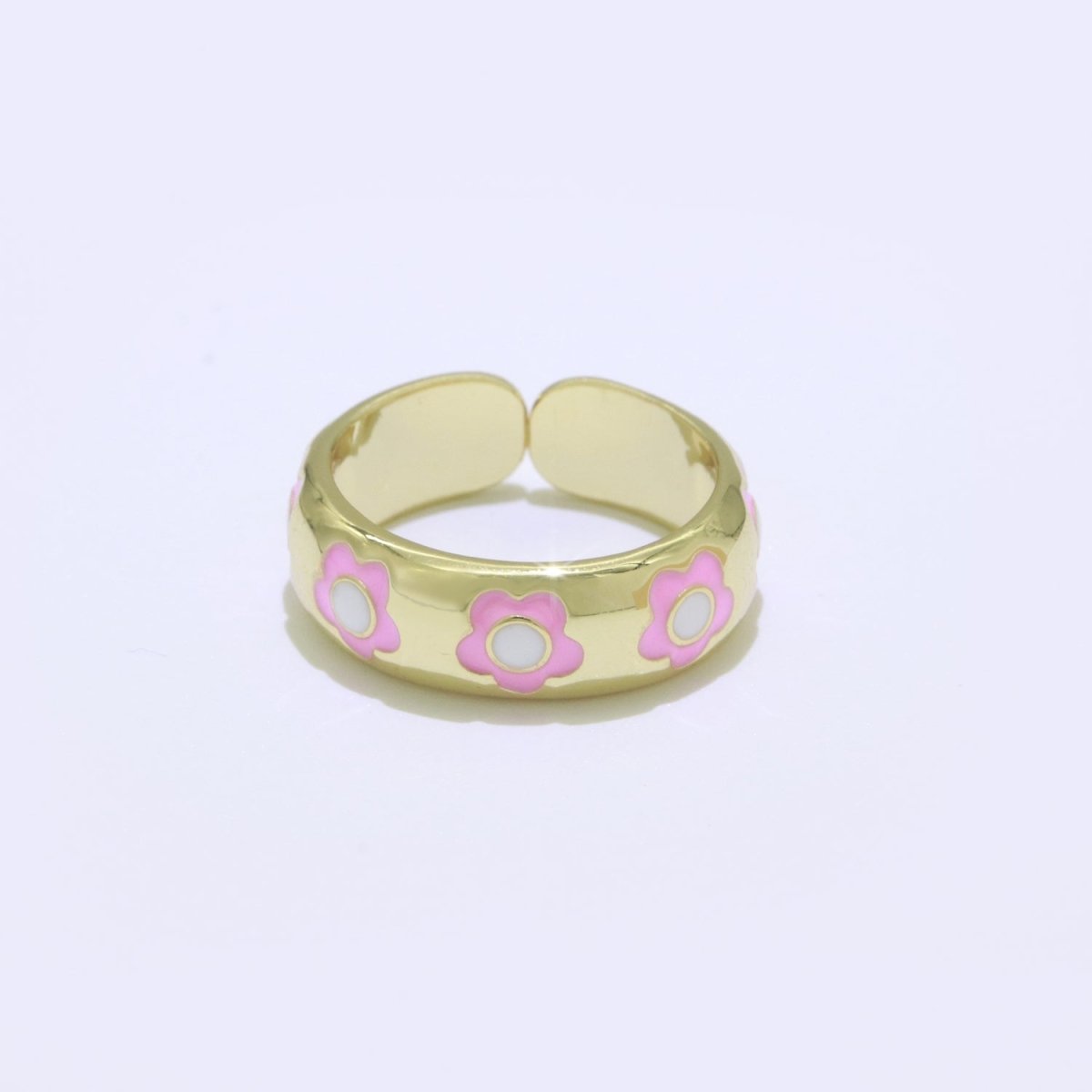 Gold Daisy Enamel Open Adjustable Ring Minimalist Jewelry Stackable Midi Ring S-021 ~ S-030 - DLUXCA
