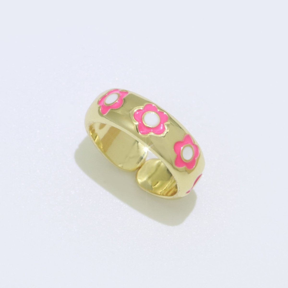 Gold Daisy Enamel Open Adjustable Ring Minimalist Jewelry Stackable Midi Ring S-021 ~ S-030 - DLUXCA