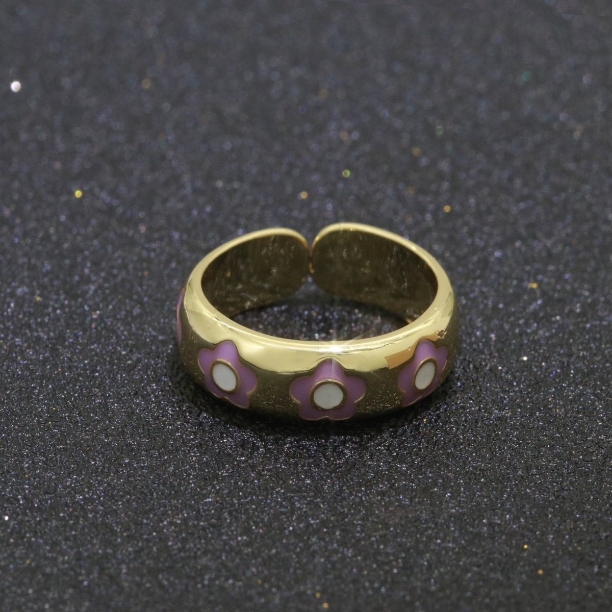 Gold Daisy Enamel Open Adjustable Ring Minimalist Jewelry Stackable Midi Ring S-021 ~ S-030 - DLUXCA