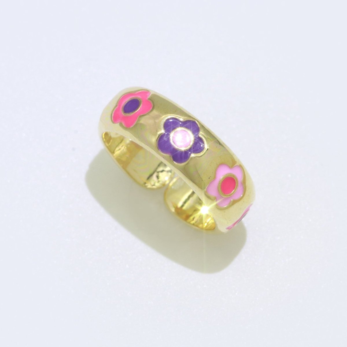 Gold Daisy Enamel Open Adjustable Ring Minimalist Jewelry Stackable Midi Ring S-021 ~ S-030 - DLUXCA