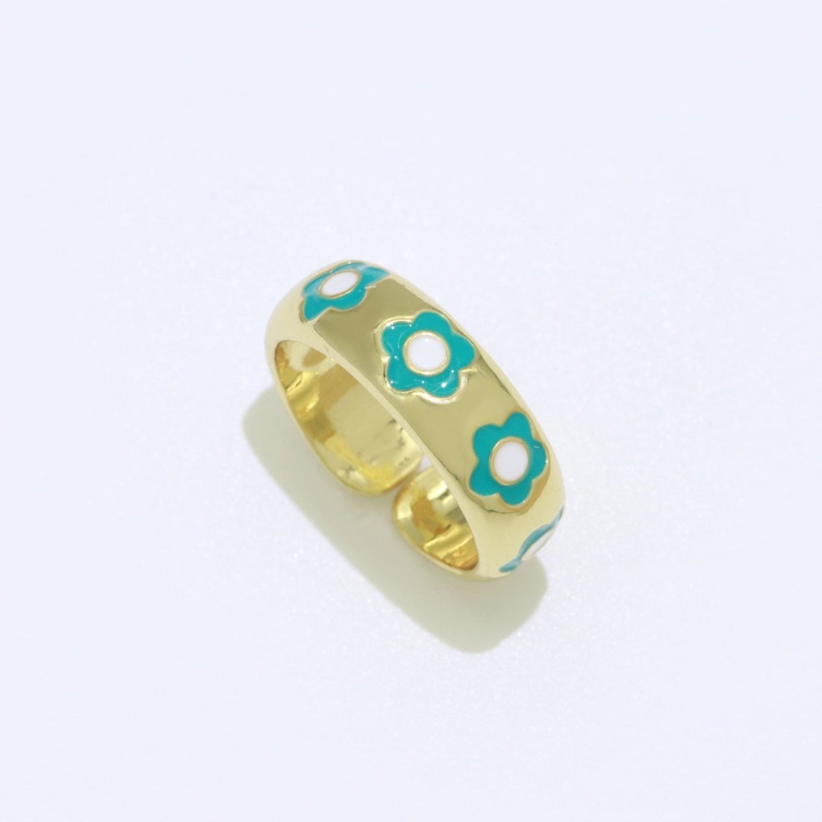Gold Daisy Enamel Open Adjustable Ring Minimalist Jewelry Stackable Midi Ring S-021 ~ S-030 - DLUXCA