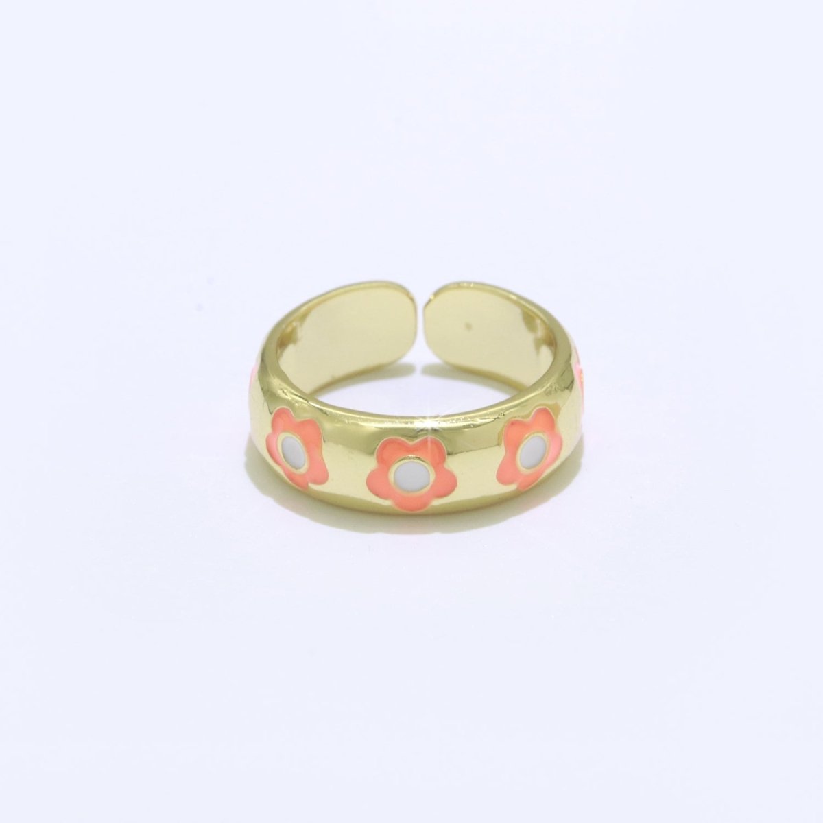 Gold Daisy Enamel Open Adjustable Ring Minimalist Jewelry Stackable Midi Ring S-021 ~ S-030 - DLUXCA