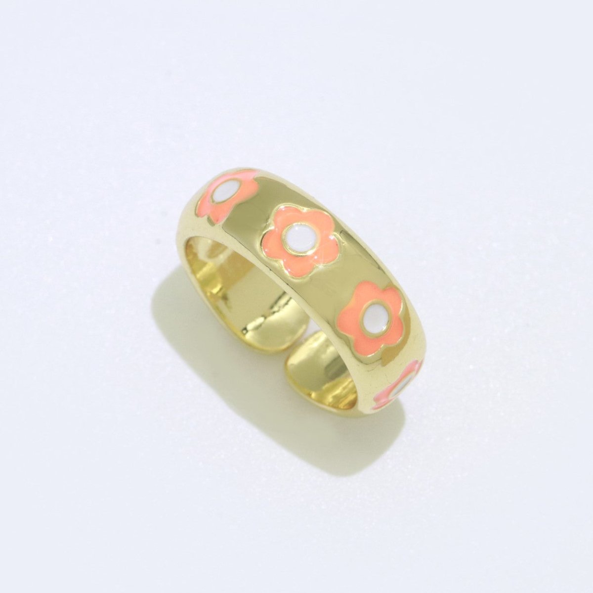 Gold Daisy Enamel Open Adjustable Ring Minimalist Jewelry Stackable Midi Ring S-021 ~ S-030 - DLUXCA