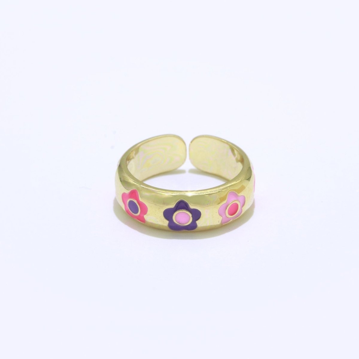 Gold Daisy Enamel Open Adjustable Ring Minimalist Jewelry Stackable Midi Ring S-021 ~ S-030 - DLUXCA